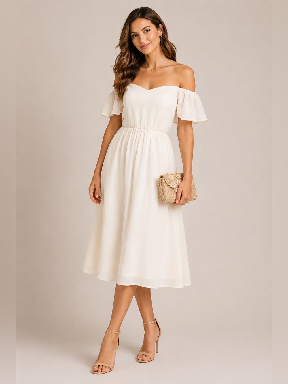 Express Ivory Off Shoulder Midi Dress XS Strapless Bridal Shower Wedding Guest